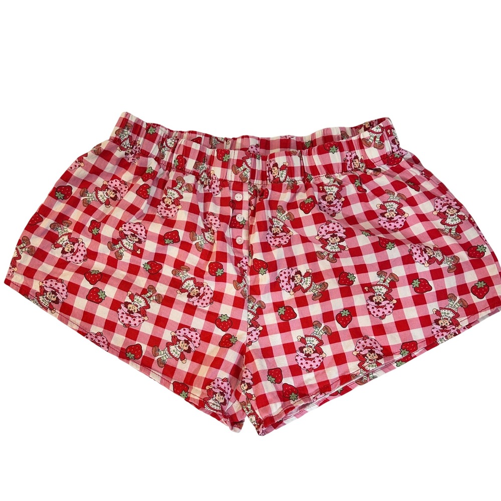STRAWBERRY SHORTCAKE Red Gingham Pajama Shorts Lounge Sleepwear Women Large L